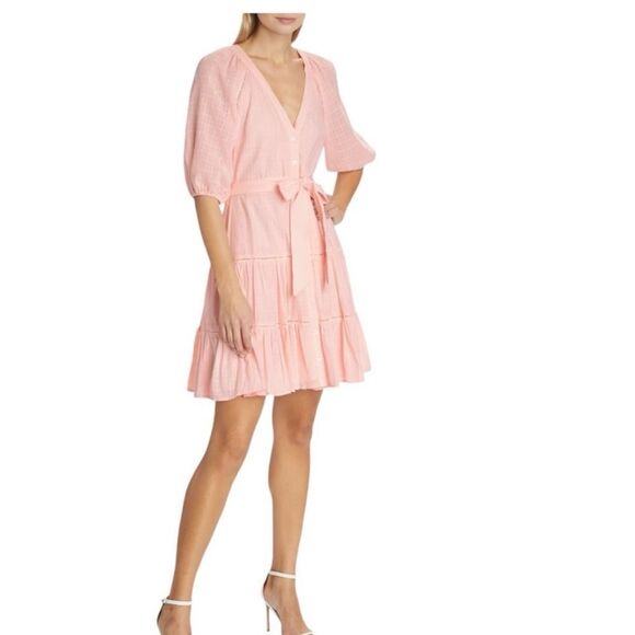 Veronica Beard Dewey Tiered Cotton Button-Up Dress Pink Haze NWT $398 - Picture 3 of 7